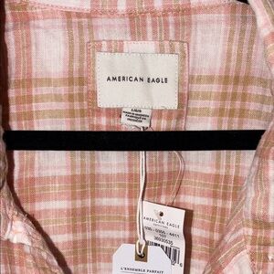 AMERICAN EAGLE Linen Peach and Cream Plaid Shirt